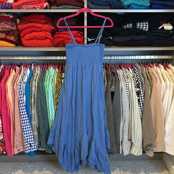 Studio Park blue gauzy adjustable strap smocked bodice midi dress size XS - Picture 3 of 3